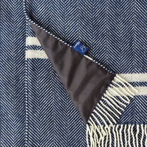 Navy Blue and Grey Waterproof Picnic Blanket with Straps – with the British Blanket Company