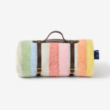 Load image into Gallery viewer, Rainbow Stripe Waterproof Picnic Blanket with Straps – with the British Blanket Company